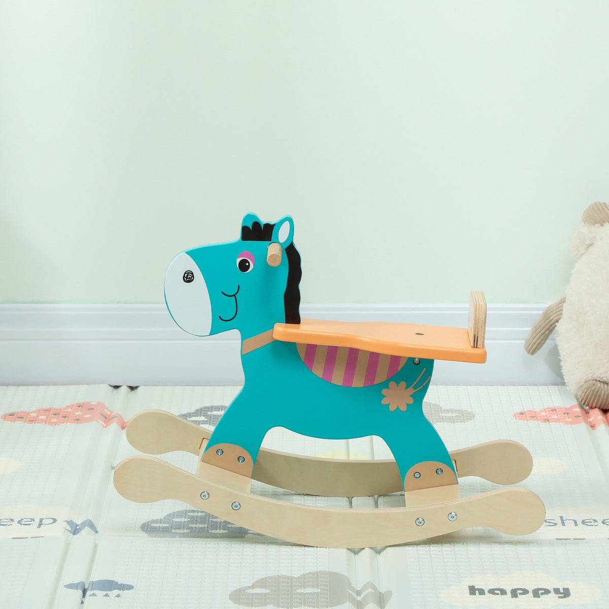 Rocking Donkey Baby Toy with Handles, 59x27x43 cm, Blue-Green