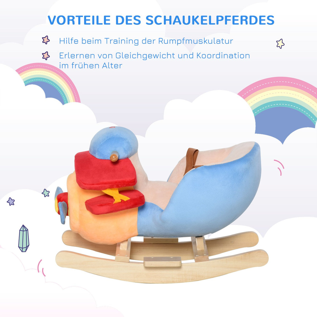 Rocking Horse Children'S Rocking Animal Blue + Red 60X33X45Cm