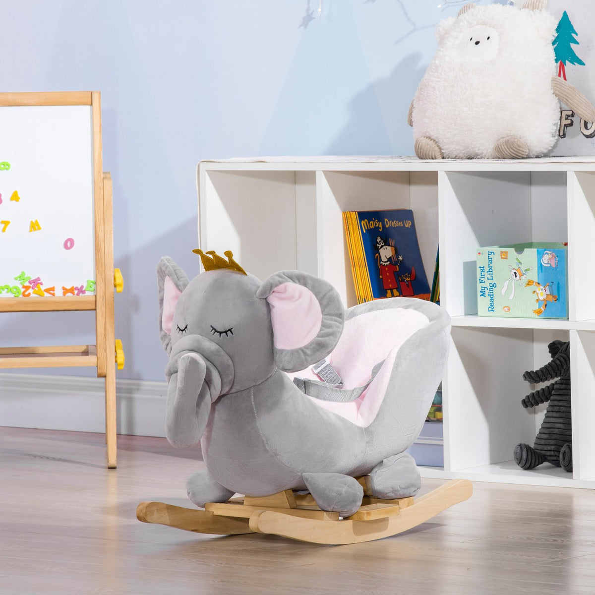 Rocking Horse Elephant Music Wood Grey/Pink 18M+