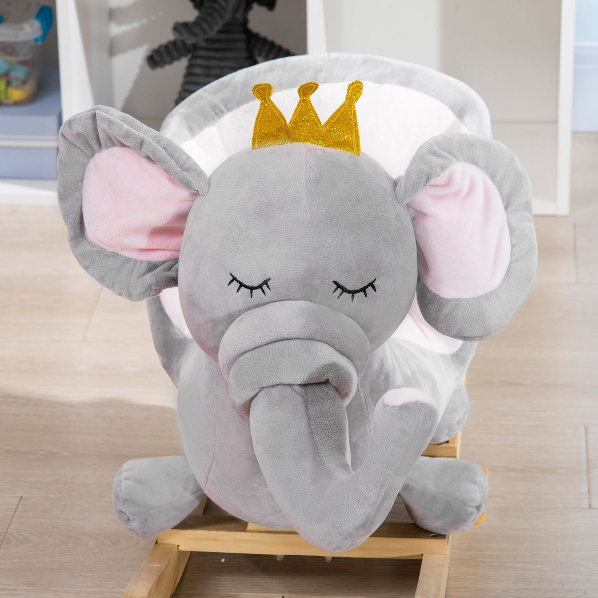 Rocking Horse Elephant Music Wood Grey/Pink 18M+