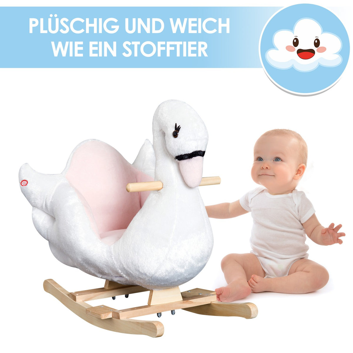Rocking Horse For Children In Pink + White Cuddly Rocking Animal Toy For Children'S Room 60 X 32 X 55 Cm