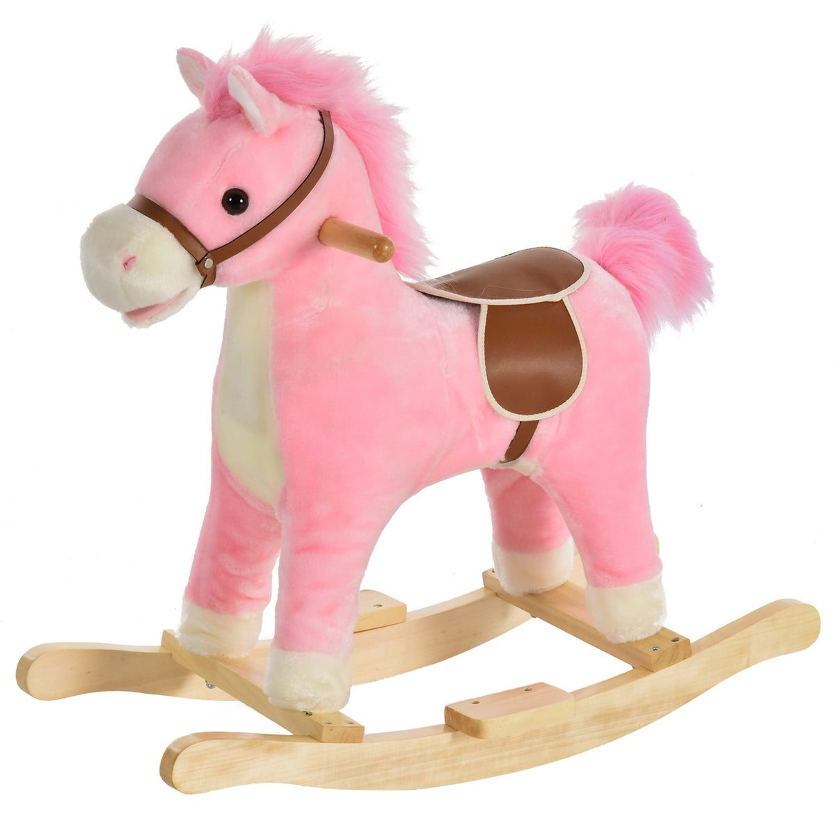 Rocking Horse In Pink Plush Rocking Toy With Animal Sounds, Toy For 36-72 Months, 65X32.5X61 Cm