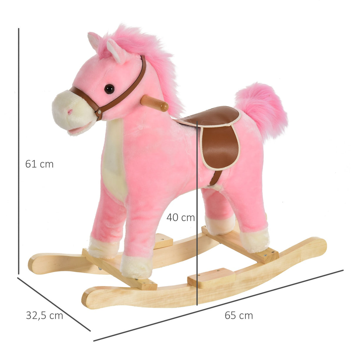 Rocking Horse In Pink Plush Rocking Toy With Animal Sounds, Toy For 36-72 Months, 65X32.5X61 Cm