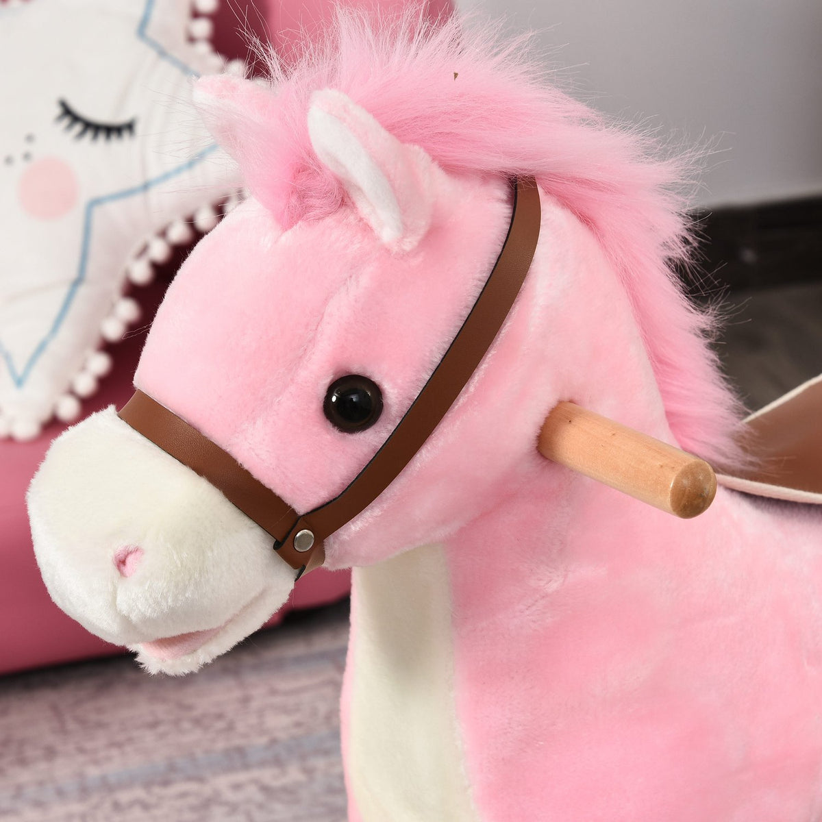 Rocking Horse In Pink Plush Rocking Toy With Animal Sounds, Toy For 36-72 Months, 65X32.5X61 Cm