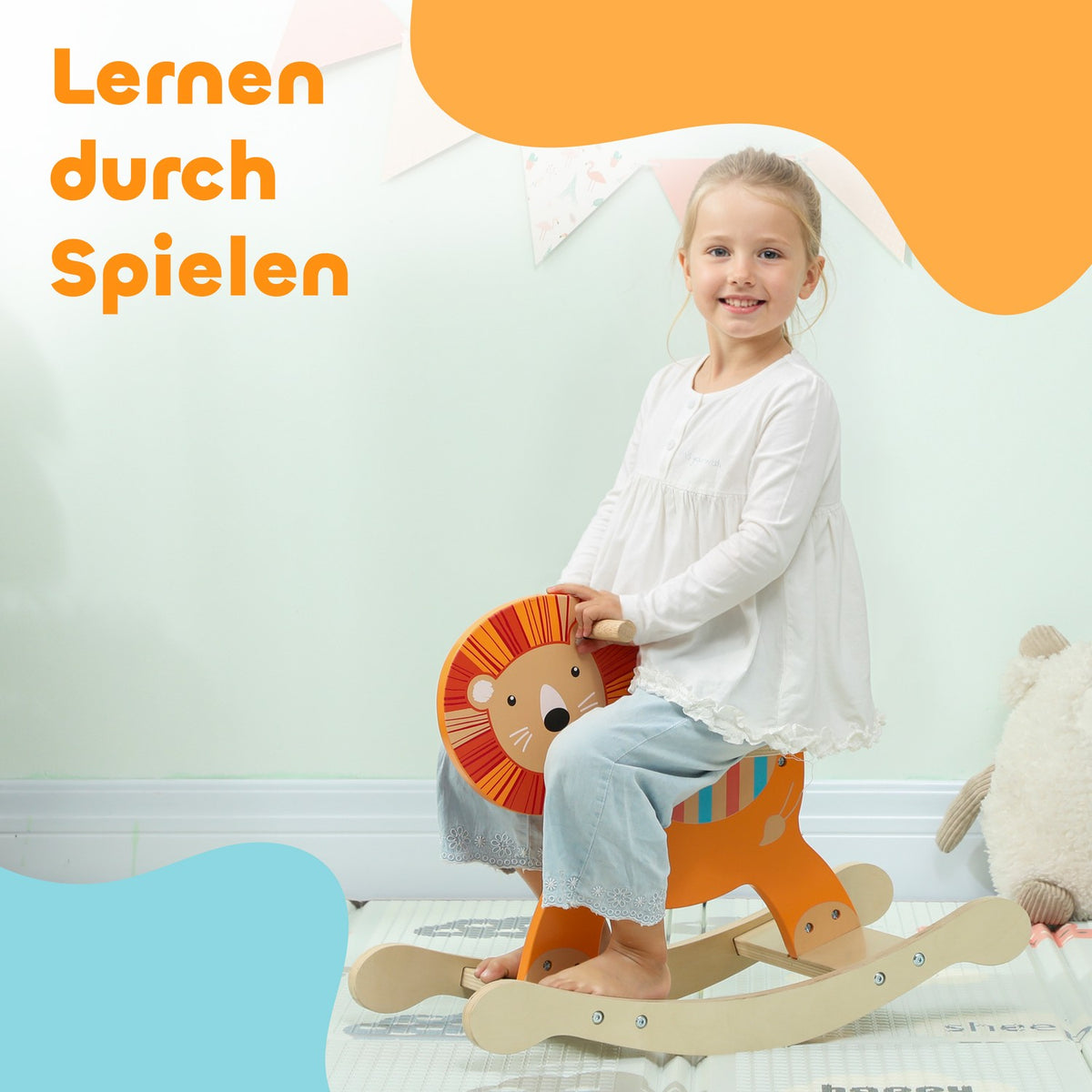 Rocking Horse, Lion Design, Wood, 25kg Capacity, Ages 2-5