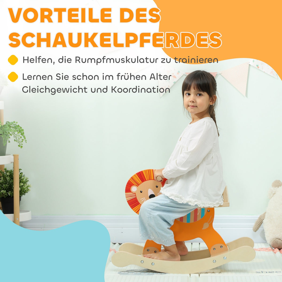 Rocking Horse, Lion Design, Wood, 25kg Capacity, Ages 2-5
