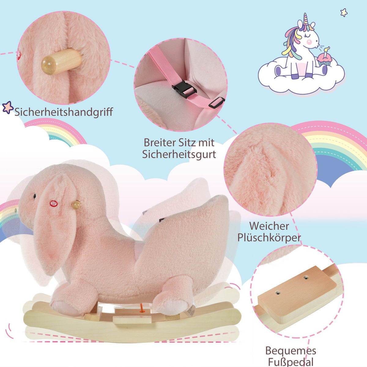 Rocking Horse Rocking Animal Children'S Swing Pink 60 X 33 X 50 Cm