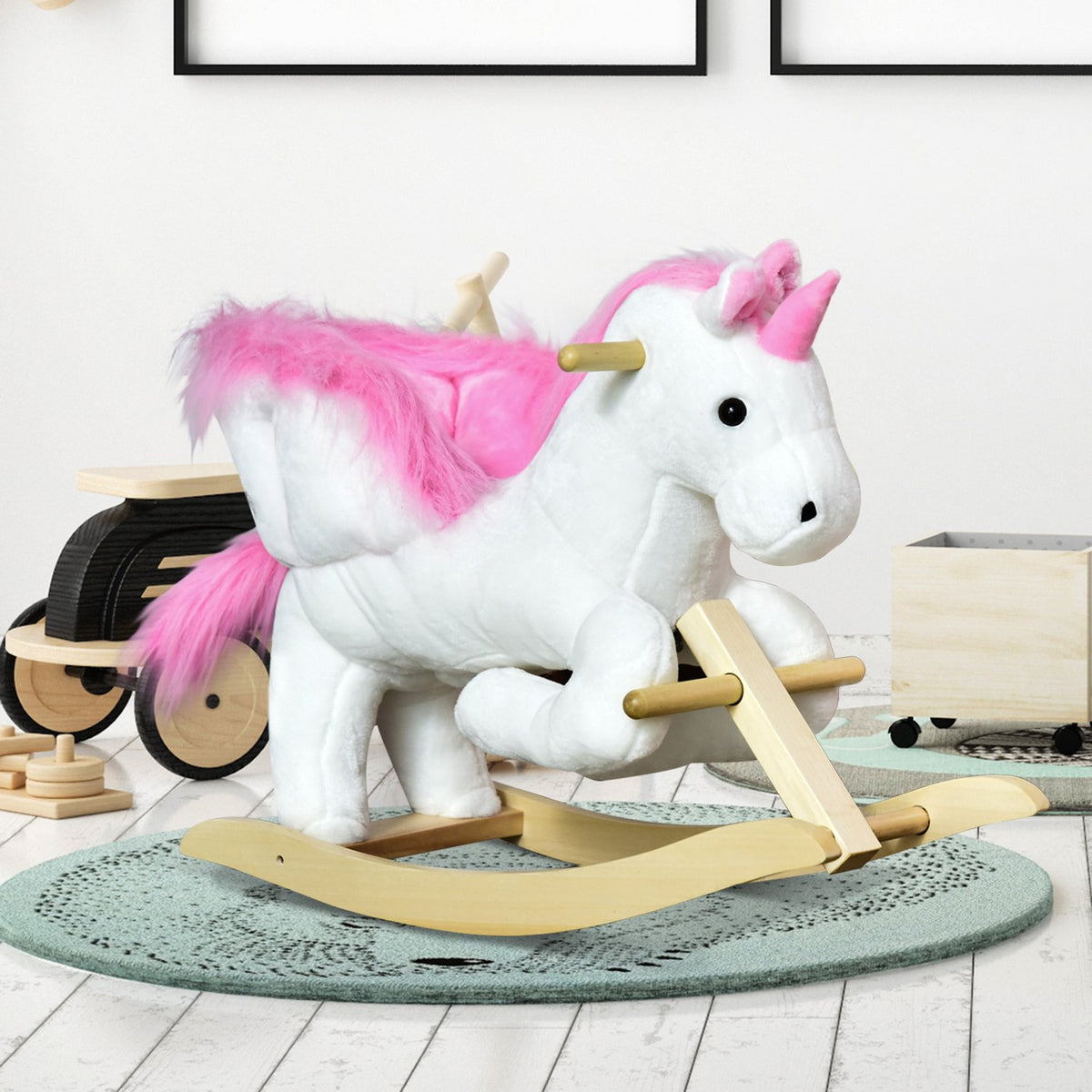 Rocking Horse Rocking Animal For Children, Pink + White, 65 X 32 X 55 Cm