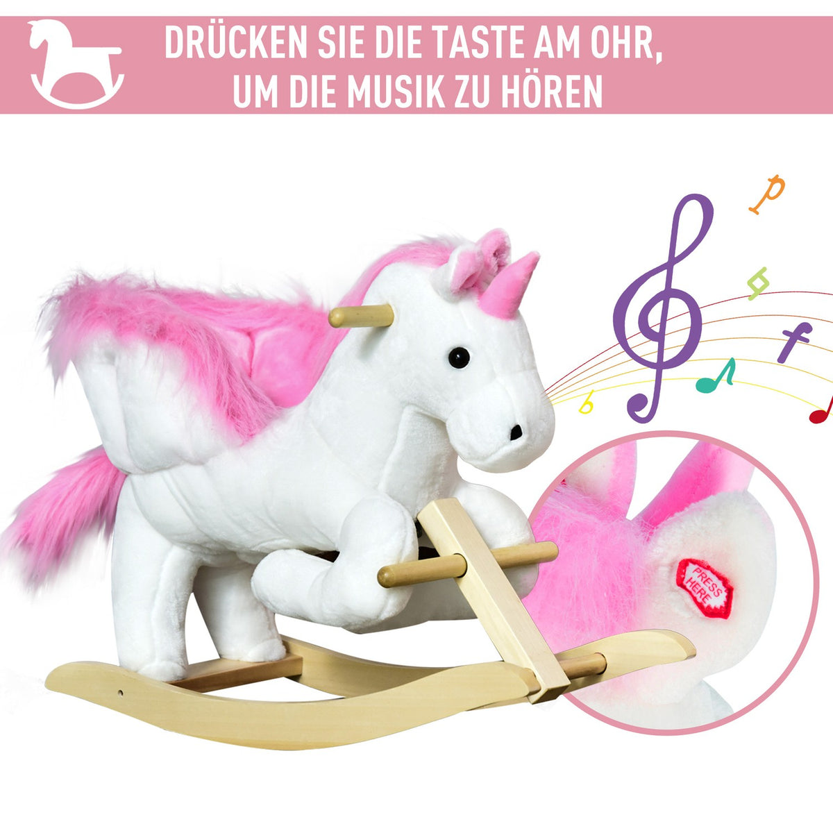 Rocking Horse Rocking Animal For Children, Pink + White, 65 X 32 X 55 Cm