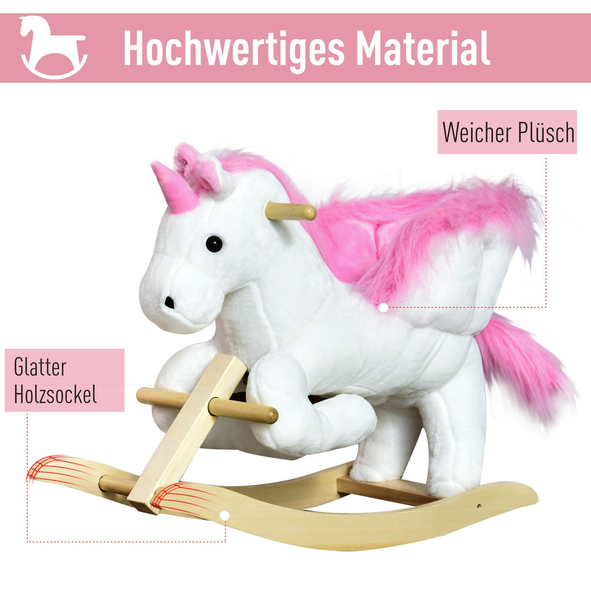 Rocking Horse Rocking Animal For Children, Pink + White, 65 X 32 X 55 Cm