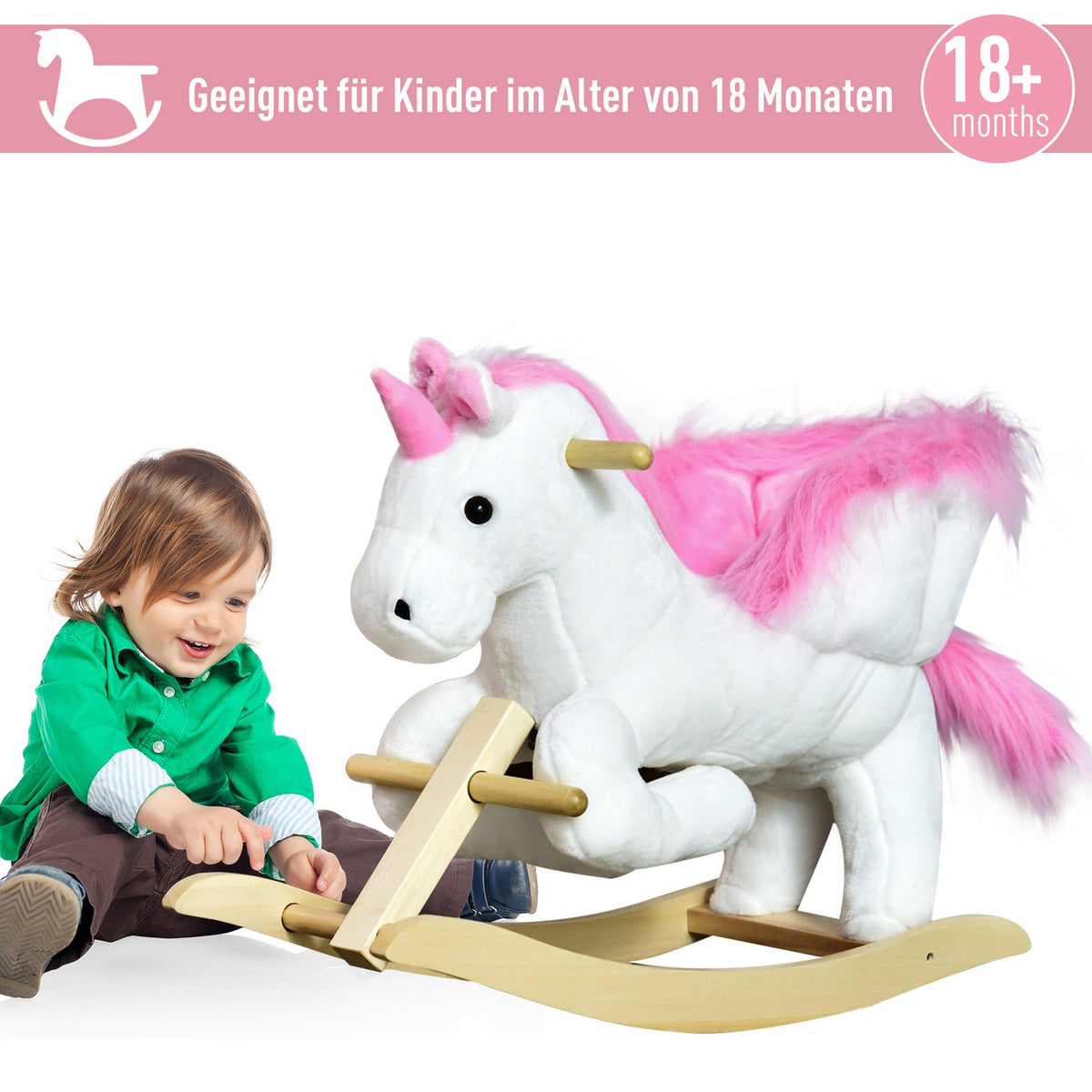 Rocking Horse Rocking Animal For Children, Pink + White, 65 X 32 X 55 Cm