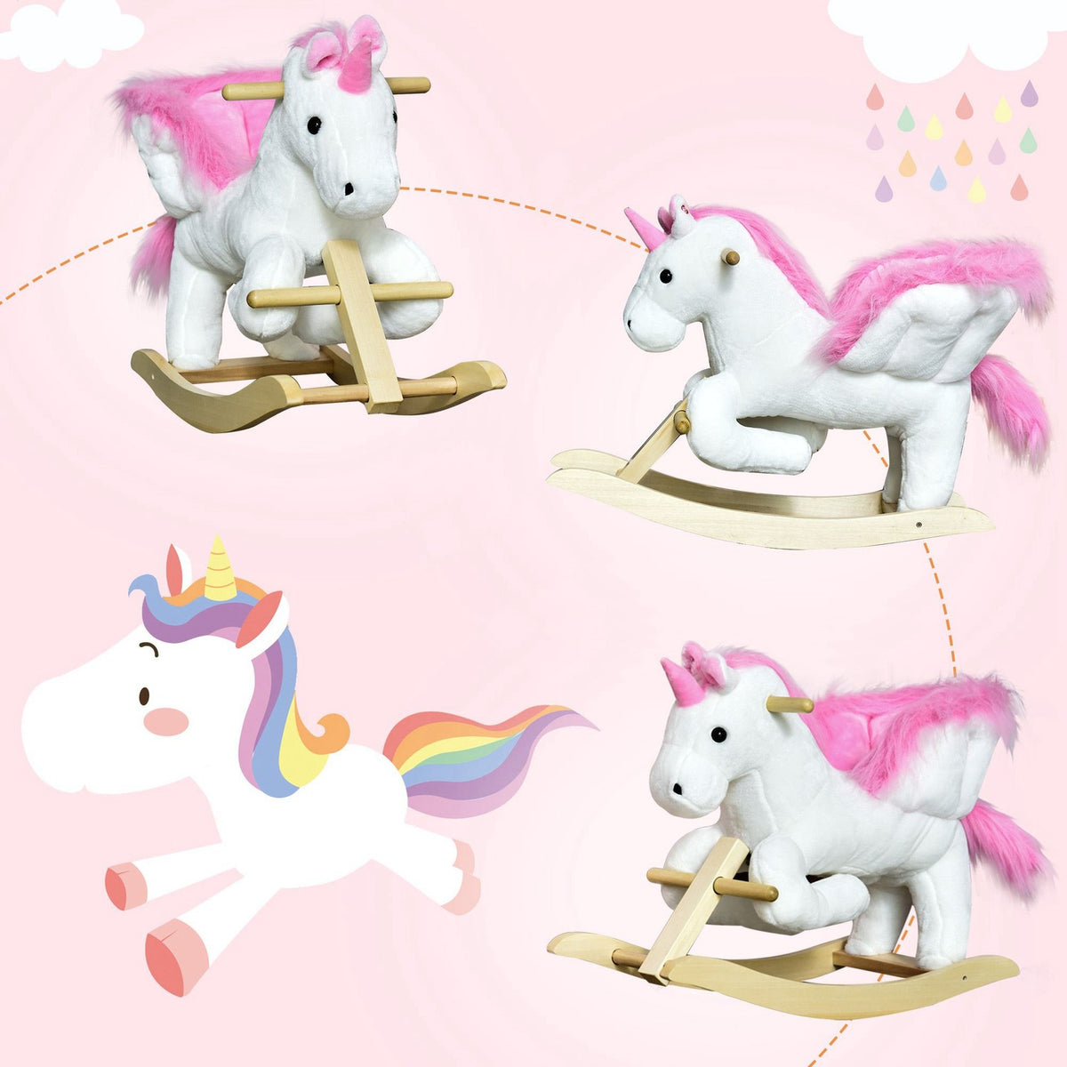 Rocking Horse Rocking Animal For Children, Pink + White, 65 X 32 X 55 Cm
