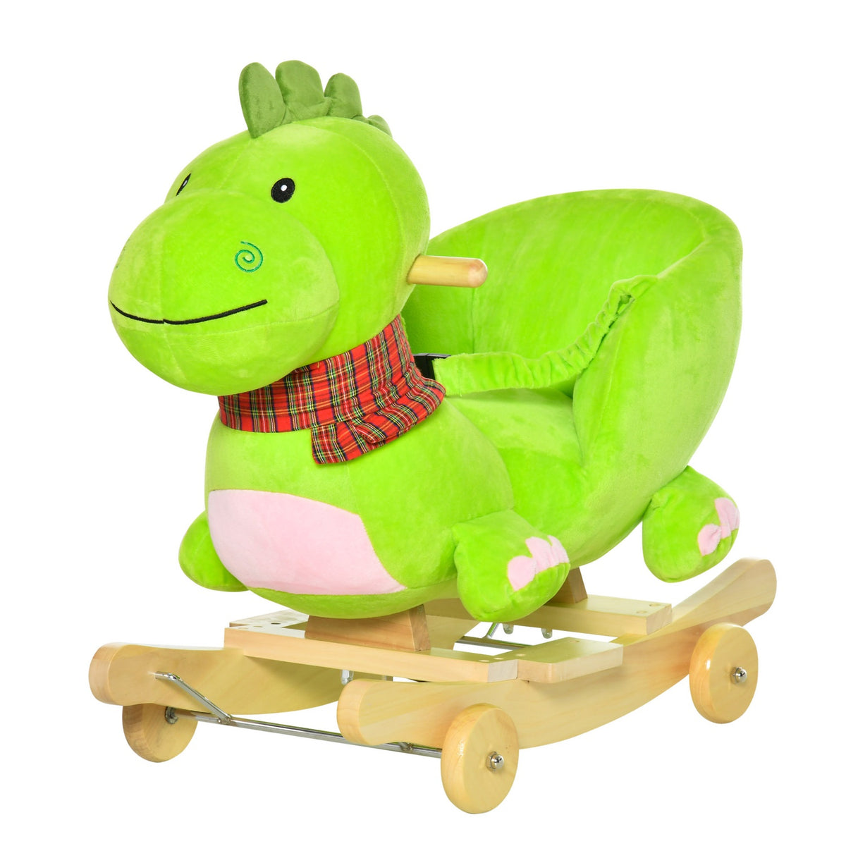 Rocking Horse Rocking Animal From 18 Months With Wheels And Music, Poplar + Plush, Green + Pink White, 60 X 32 X 52 Cm
