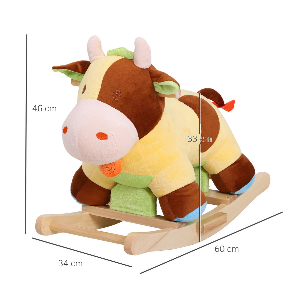 Rocking Horse Rocking Animal Rocking Cow Toy Baby Brown Yellow L60 X W34 X H46 Cm