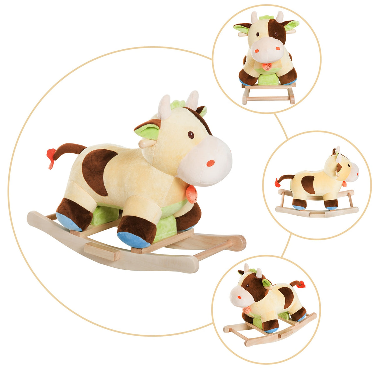 Rocking Horse Rocking Animal Rocking Cow Toy Baby Brown Yellow L60 X W34 X H46 Cm