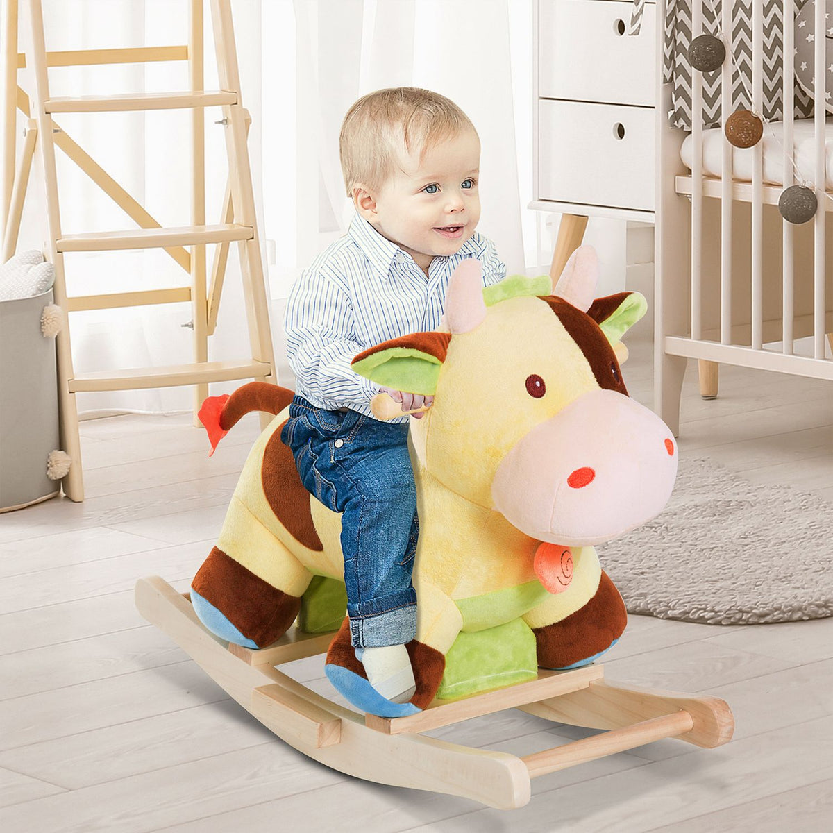 Rocking Horse Rocking Animal Rocking Cow Toy Baby Brown Yellow L60 X W34 X H46 Cm