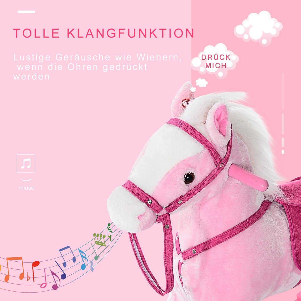 Rocking Horse Rocking Animal Rocking Toy Neighing Pink 74X28X65Cm