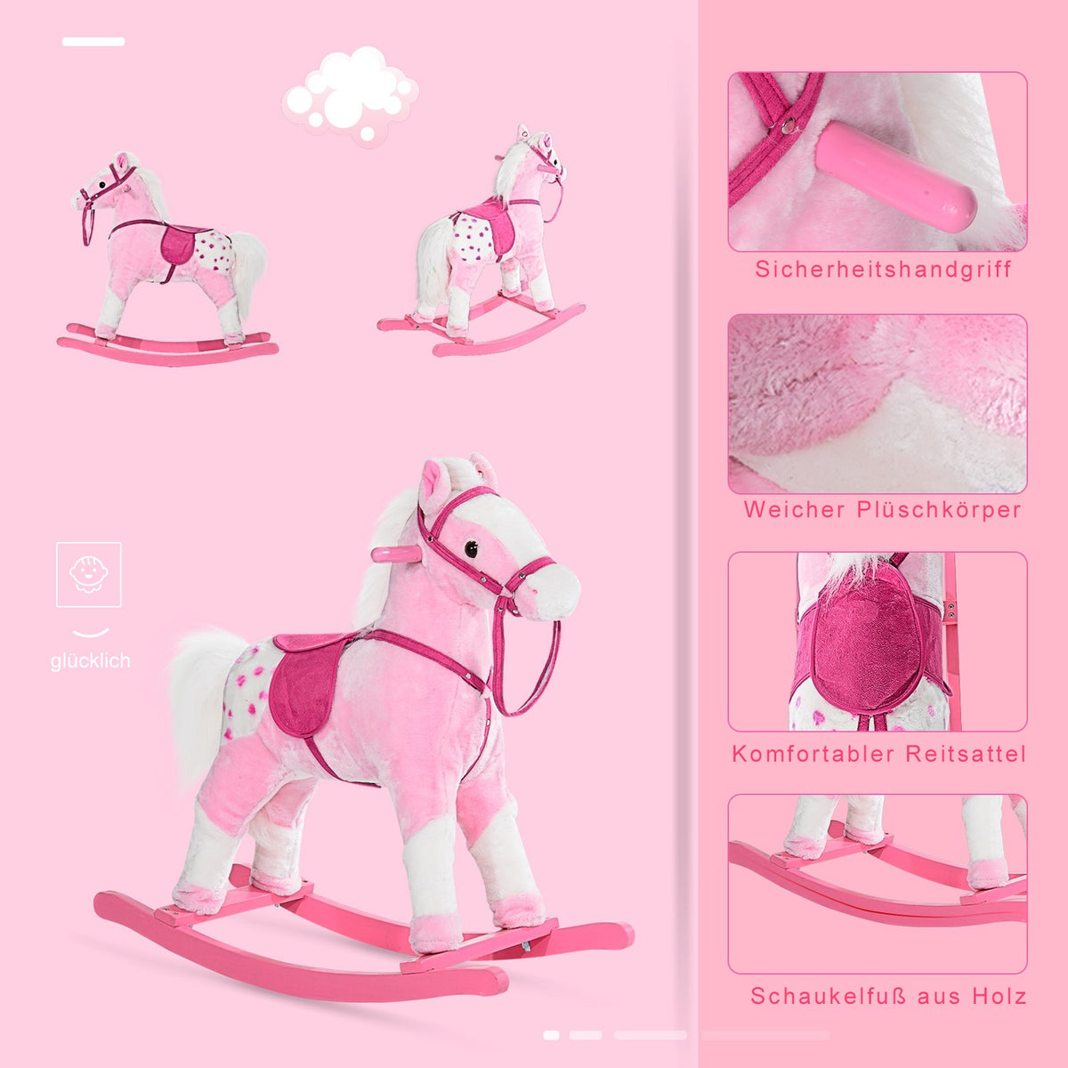 Rocking Horse Rocking Animal Rocking Toy Neighing Pink 74X28X65Cm