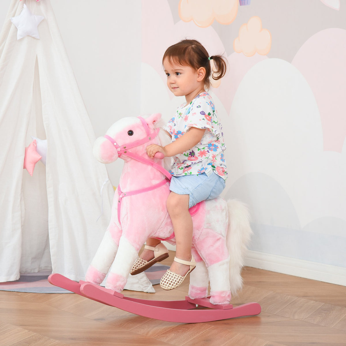 Rocking Horse Rocking Animal Rocking Toy Neighing Pink 74X28X65Cm
