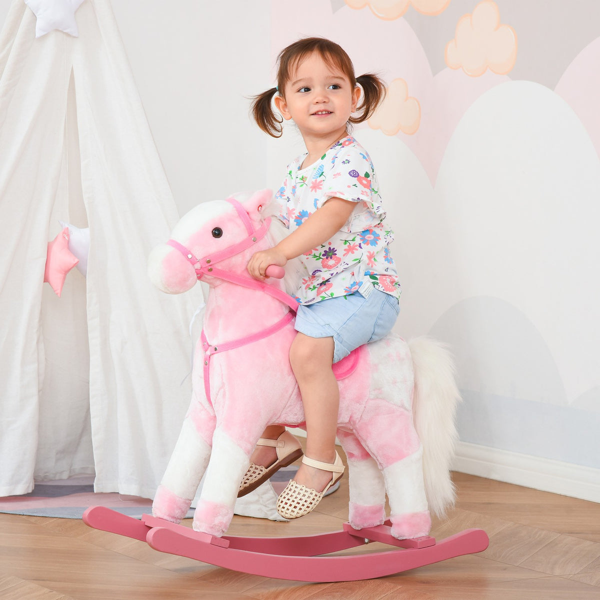 Rocking Horse Rocking Animal Rocking Toy Neighing Pink 74X28X65Cm