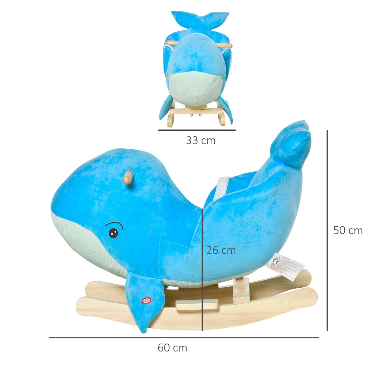 Rocking Horse Rocking Animal With Whale Design Sound Plush Toy For 18-36 Months Children Poplar Wood Blue 60 X 33 X 50 Cm