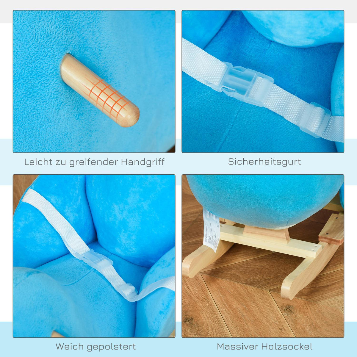Rocking Horse Rocking Animal With Whale Design Sound Plush Toy For 18-36 Months Children Poplar Wood Blue 60 X 33 X 50 Cm