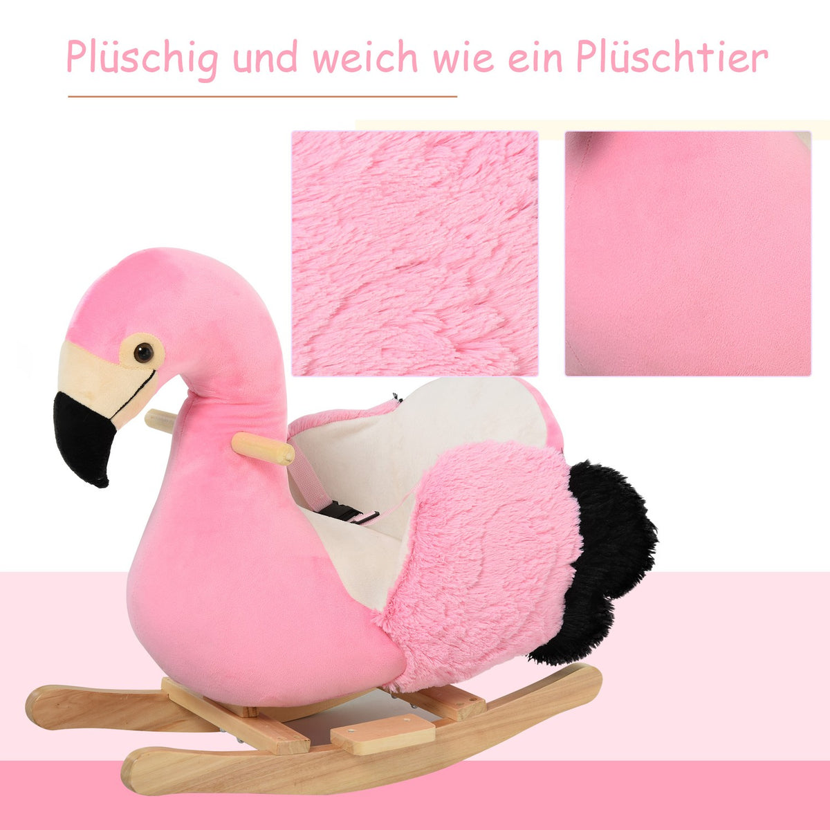 Rocking Horse Rocking Toy Flamingo With Safety Belt Handles Plush 60 X 33 X 52 Cm