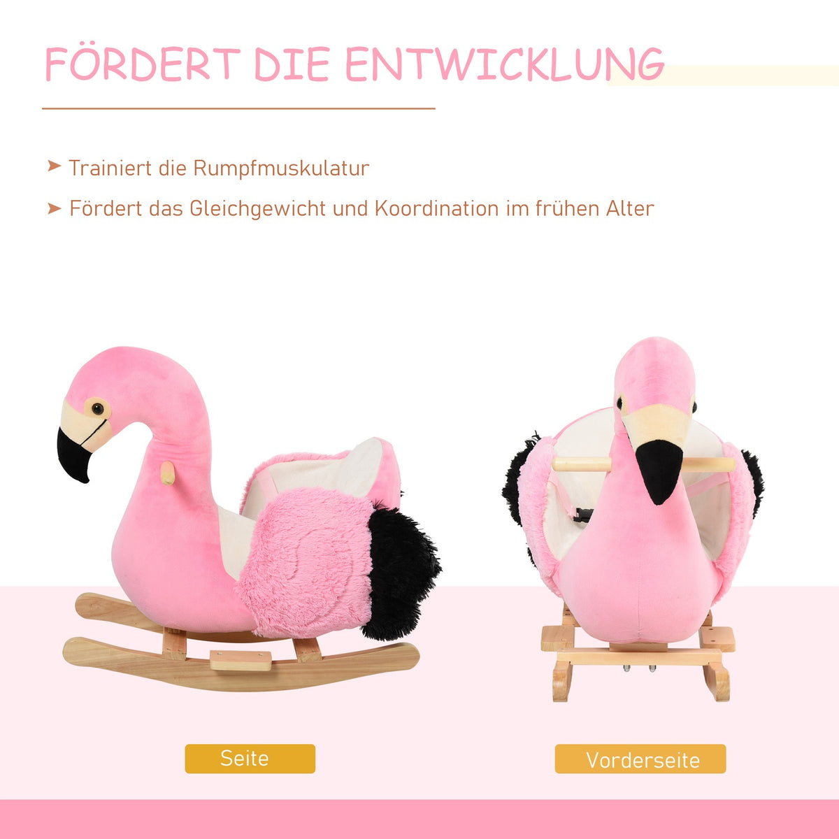 Rocking Horse Rocking Toy Flamingo With Safety Belt Handles Plush 60 X 33 X 52 Cm