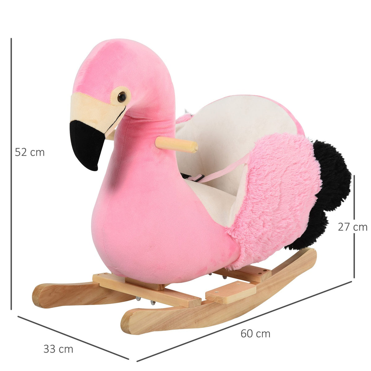 Rocking Horse Rocking Toy Flamingo With Safety Belt Handles Plush 60 X 33 X 52 Cm