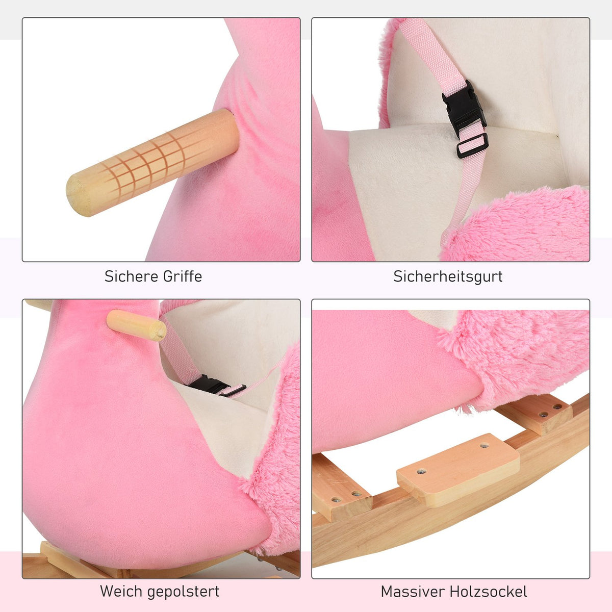Rocking Horse Rocking Toy Flamingo With Safety Belt Handles Plush 60 X 33 X 52 Cm