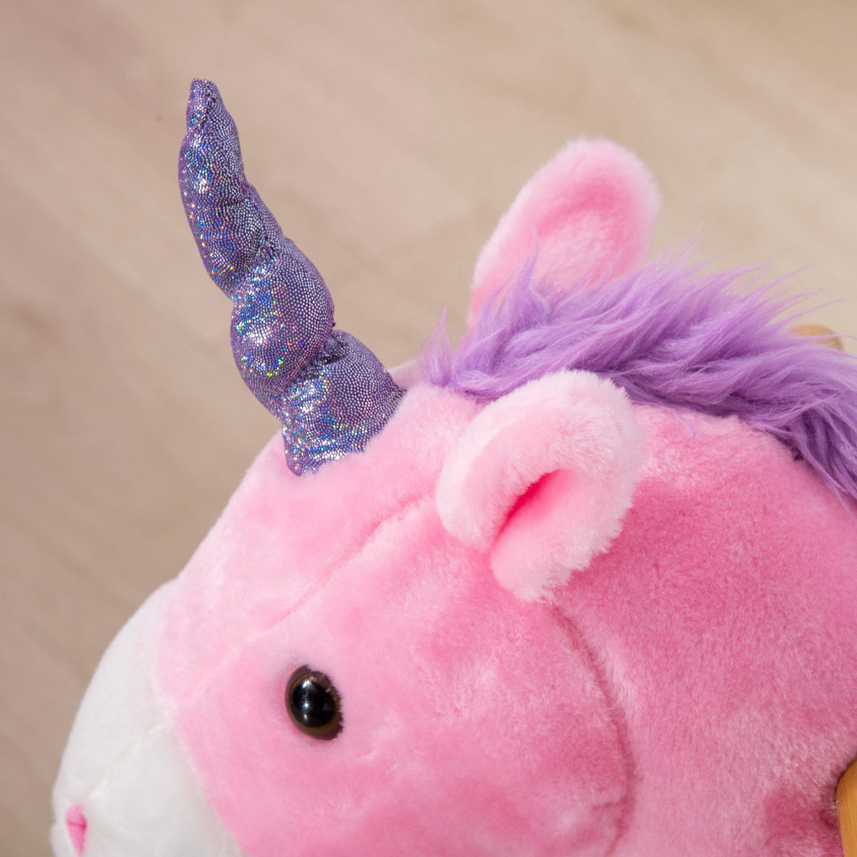 Rocking Horse Toy Horse Unicorn, 4 Wheels, 2 Pedals, Padded Saddle, 70 Cm X 32 Cm X 87 Cm; Pink + Purple + White