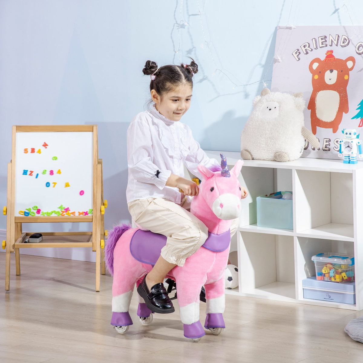 Rocking Horse Toy Horse Unicorn, 4 Wheels, 2 Pedals, Padded Saddle, 70 Cm X 32 Cm X 87 Cm; Pink + Purple + White