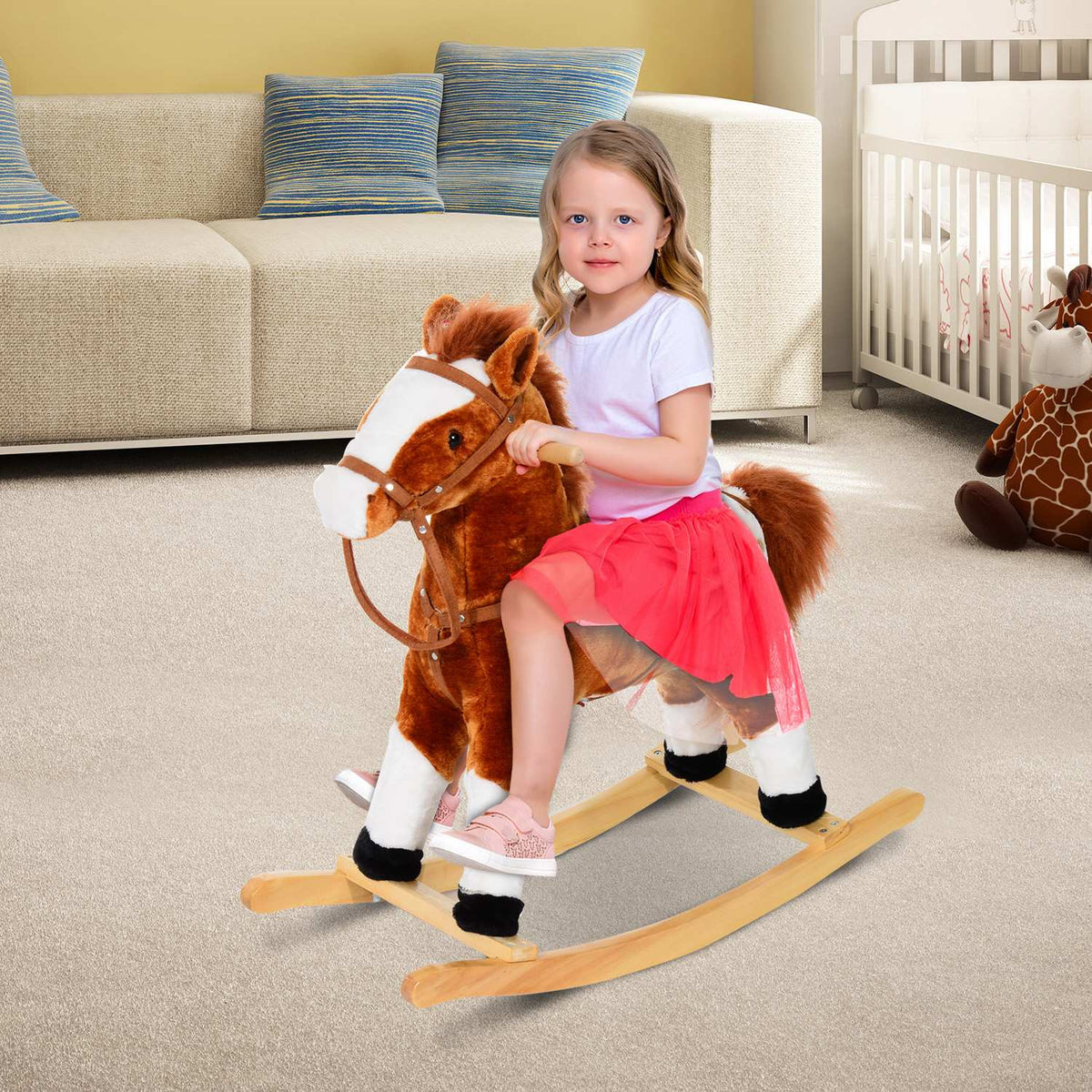 Rocking Horse from 3 Years Rocking Animal Toy Neighing Brown 74x28x65cm for Children