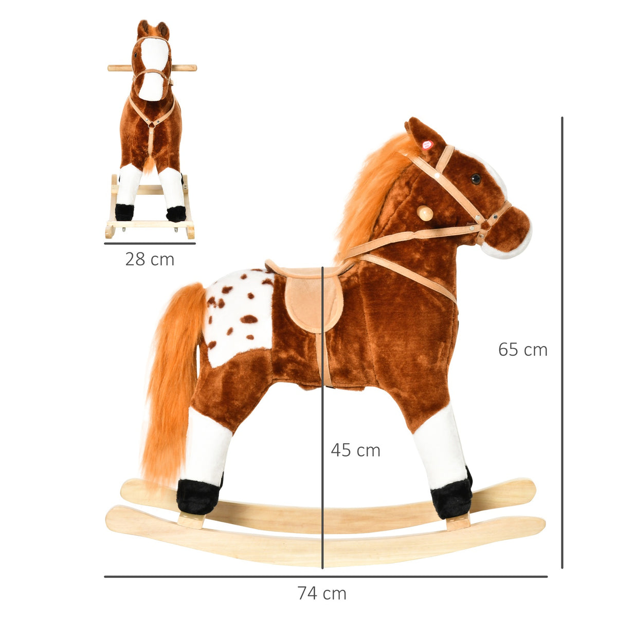 Rocking Horse from 3 Years Rocking Animal Toy Neighing Brown 74x28x65cm for Children