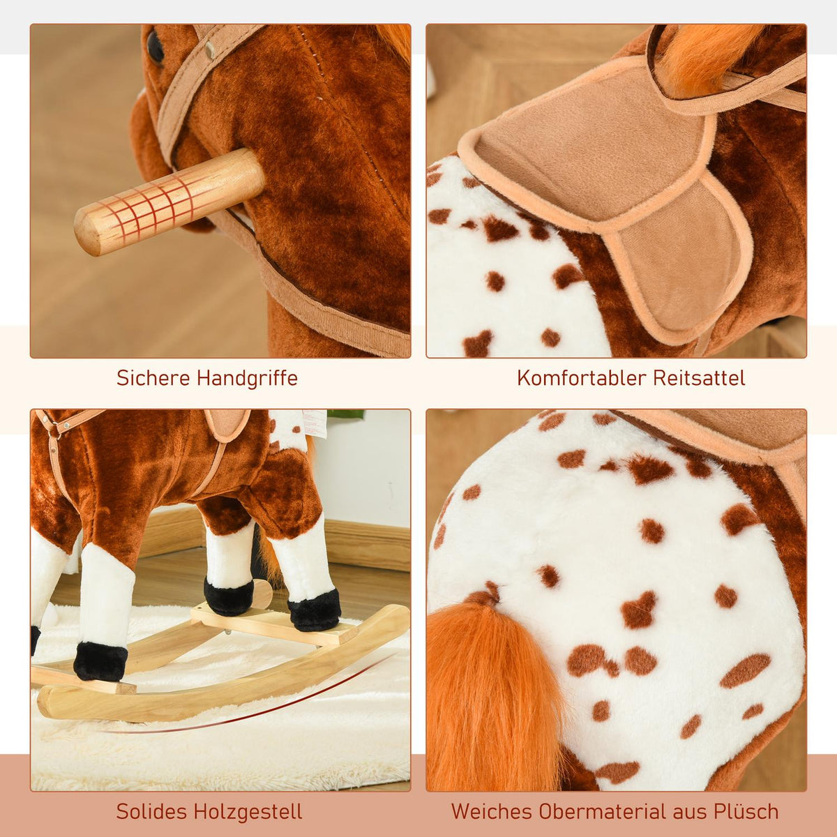 Rocking Horse from 3 Years Rocking Animal Toy Neighing Brown 74x28x65cm for Children