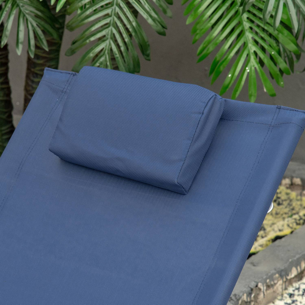 Rocking Lounger Garden Rocking Chair With Headrest, Swing Chair, Garden Chair, Metal, Mesh, Blue, 65X144X83 Cm