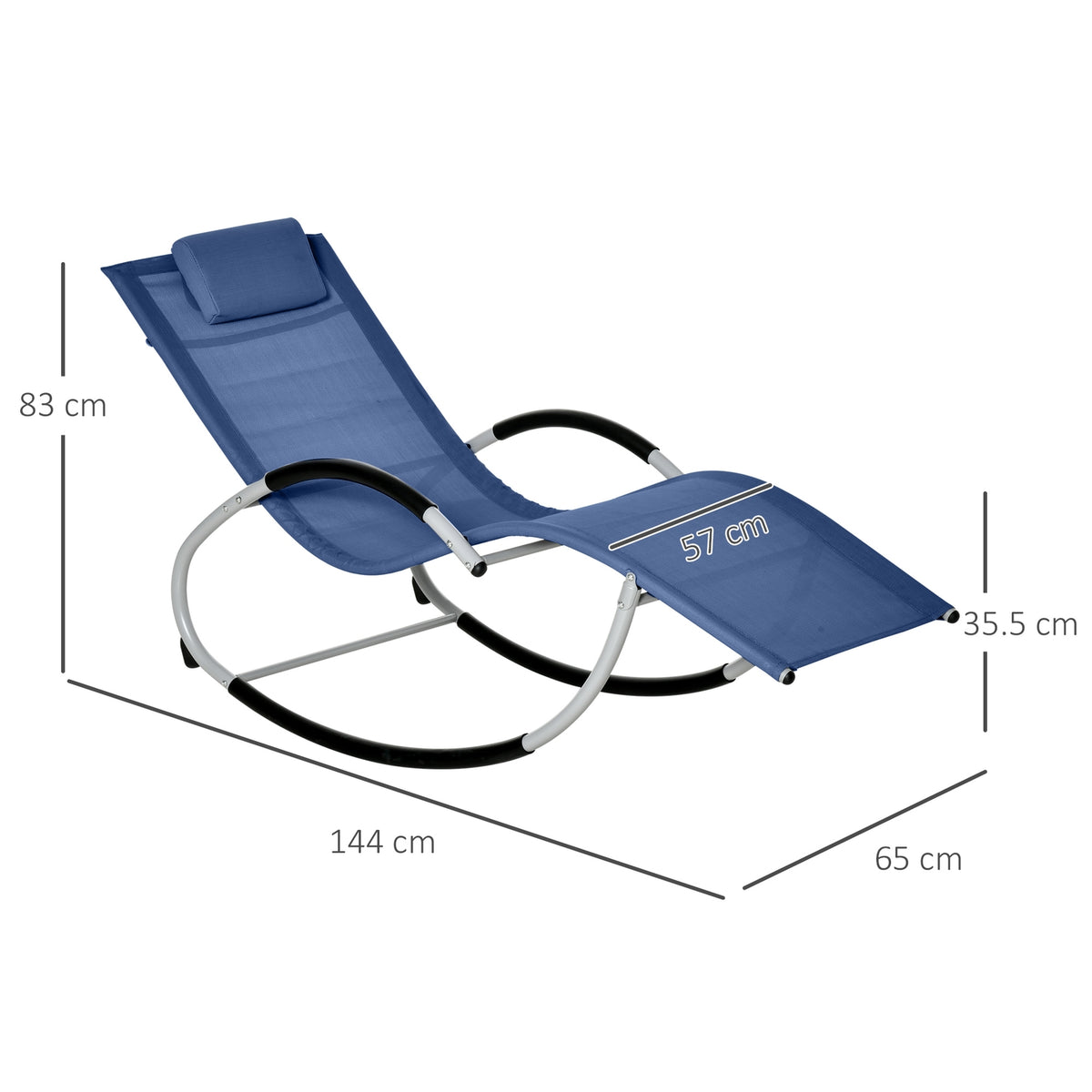 Rocking Lounger Garden Rocking Chair With Headrest, Swing Chair, Garden Chair, Metal, Mesh, Blue, 65X144X83 Cm