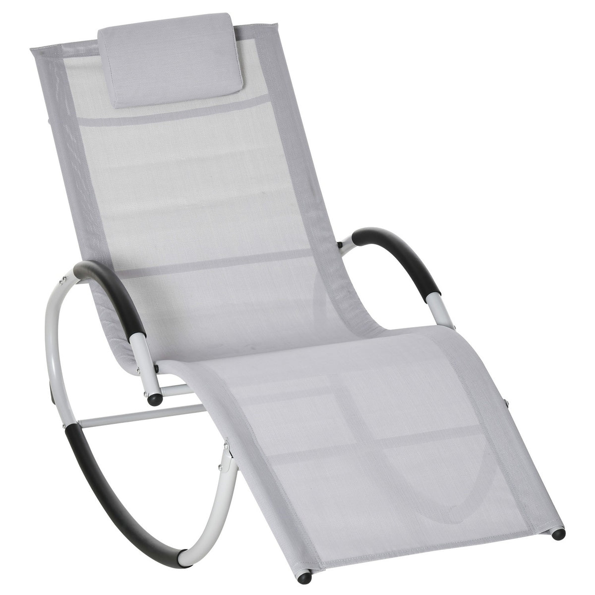 Rocking Lounger Garden Rocking Chair With Headrest Swing Chair Garden Chair Metal Mesh Light Gray 65 X 144 X 83 Cm