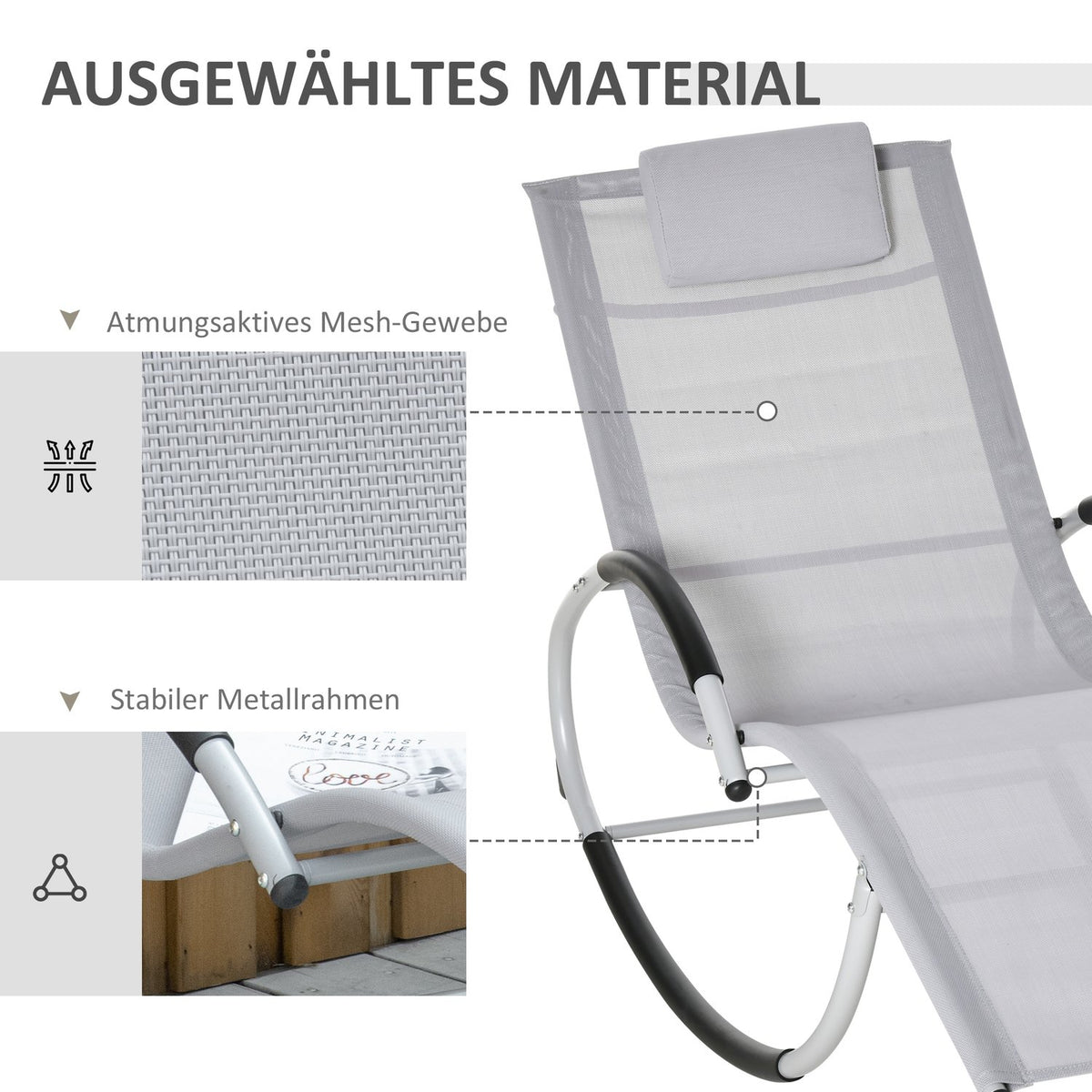 Rocking Lounger Garden Rocking Chair With Headrest Swing Chair Garden Chair Metal Mesh Light Gray 65 X 144 X 83 Cm
