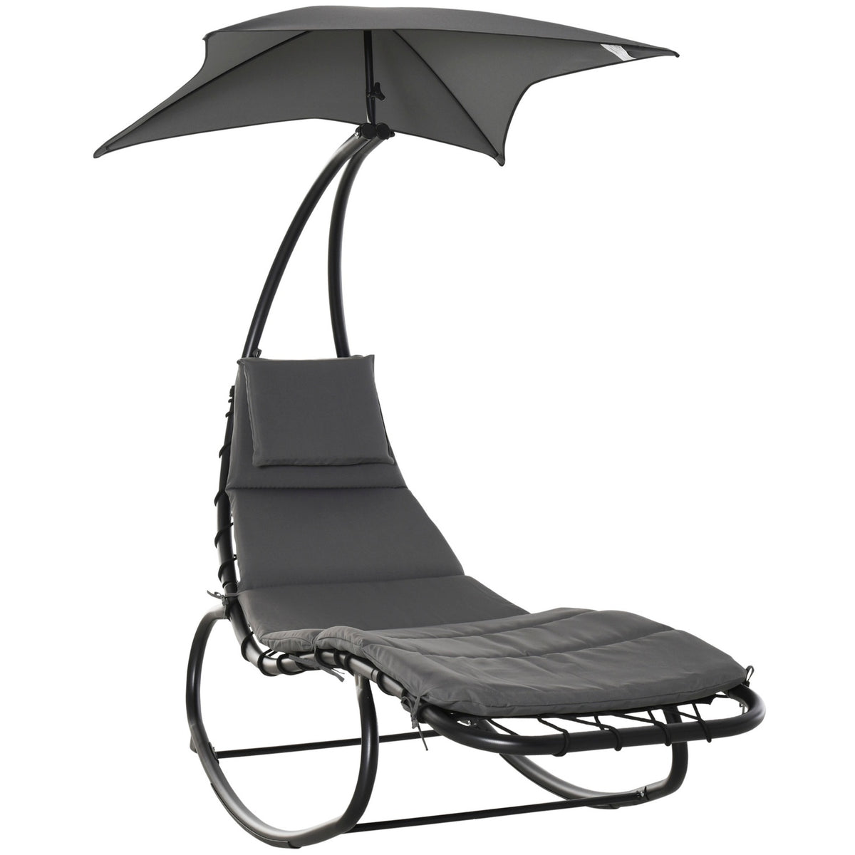 Rocking Lounger Rocking Chair Relaxation Lounger With Roof Garden Balcony Office Dark Gray 185 X 100 X 190 Cm
