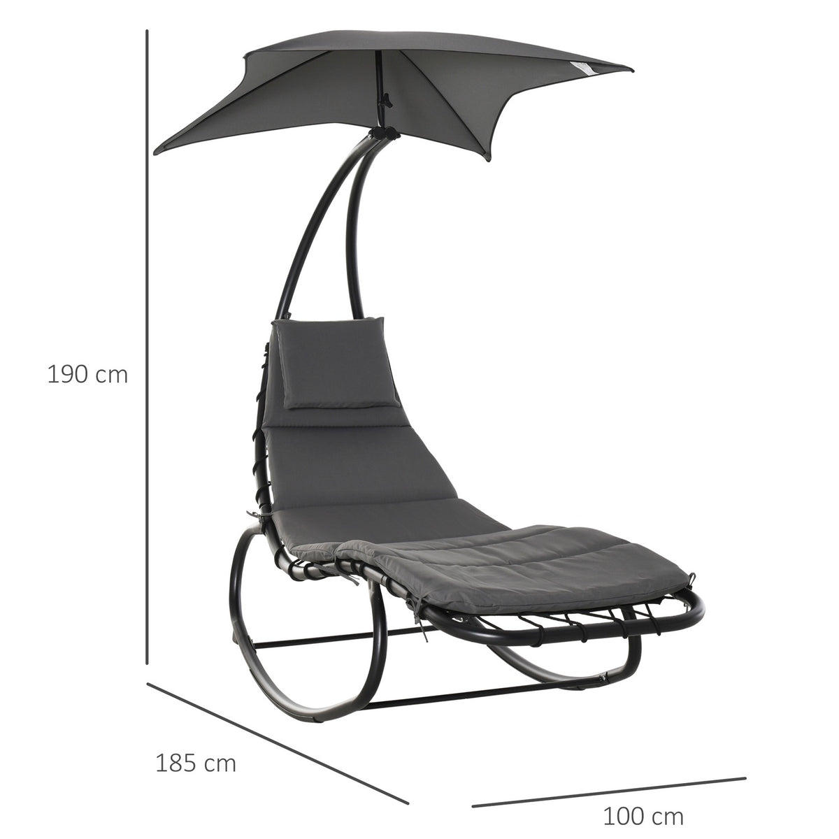 Rocking Lounger Rocking Chair Relaxation Lounger With Roof Garden Balcony Office Dark Gray 185 X 100 X 190 Cm