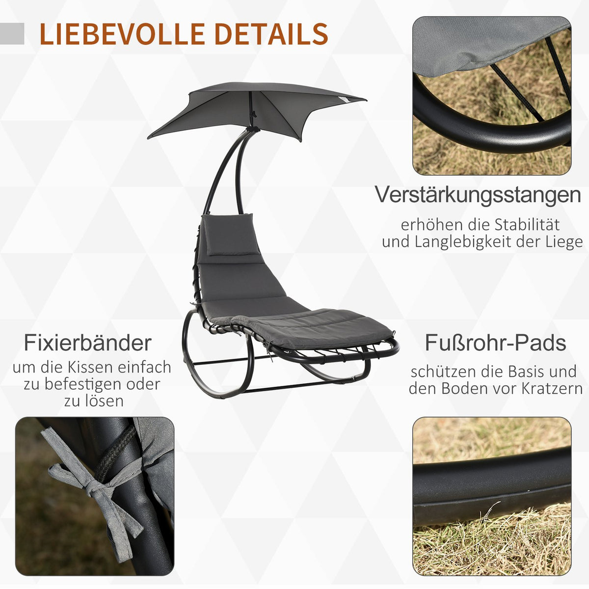 Rocking Lounger Rocking Chair Relaxation Lounger With Roof Garden Balcony Office Dark Gray 185 X 100 X 190 Cm