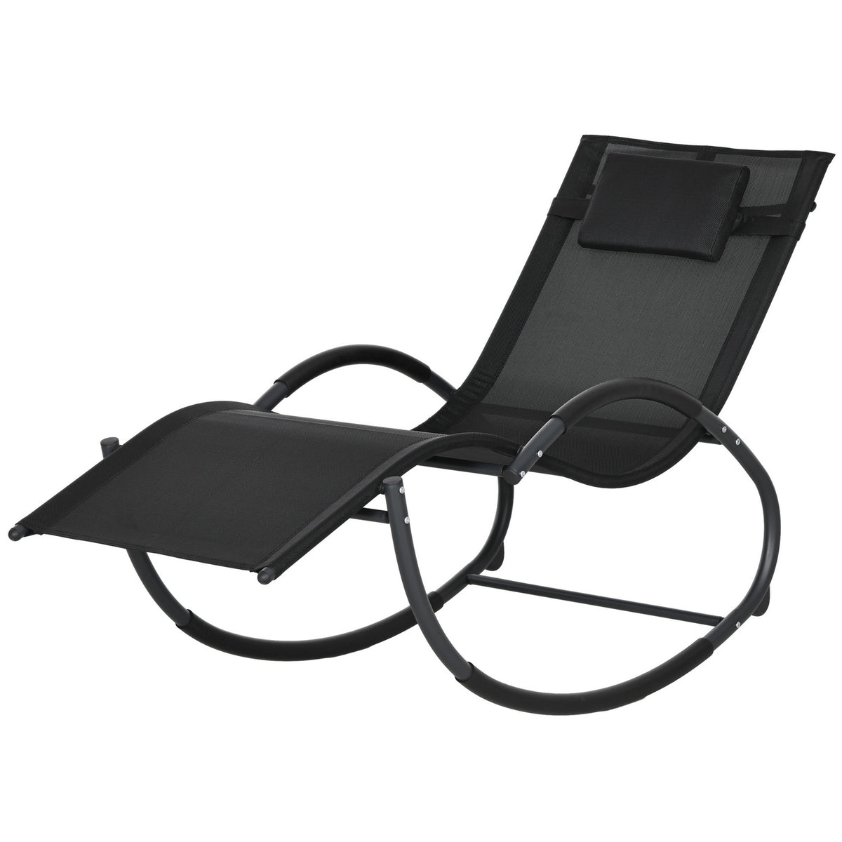 Rocking Lounger, Rocking Chair With Pillow, Garden Lounger, Swing Lounger, Textline, Black, 155 X 61 X 88 Cm