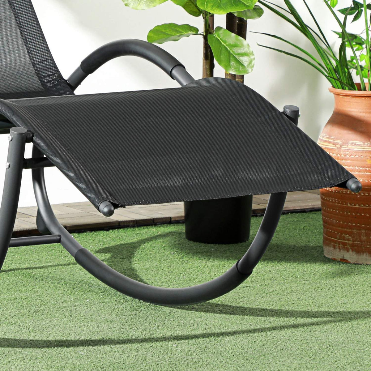 Rocking Lounger, Rocking Chair With Pillow, Garden Lounger, Swing Lounger, Textline, Black, 155 X 61 X 88 Cm