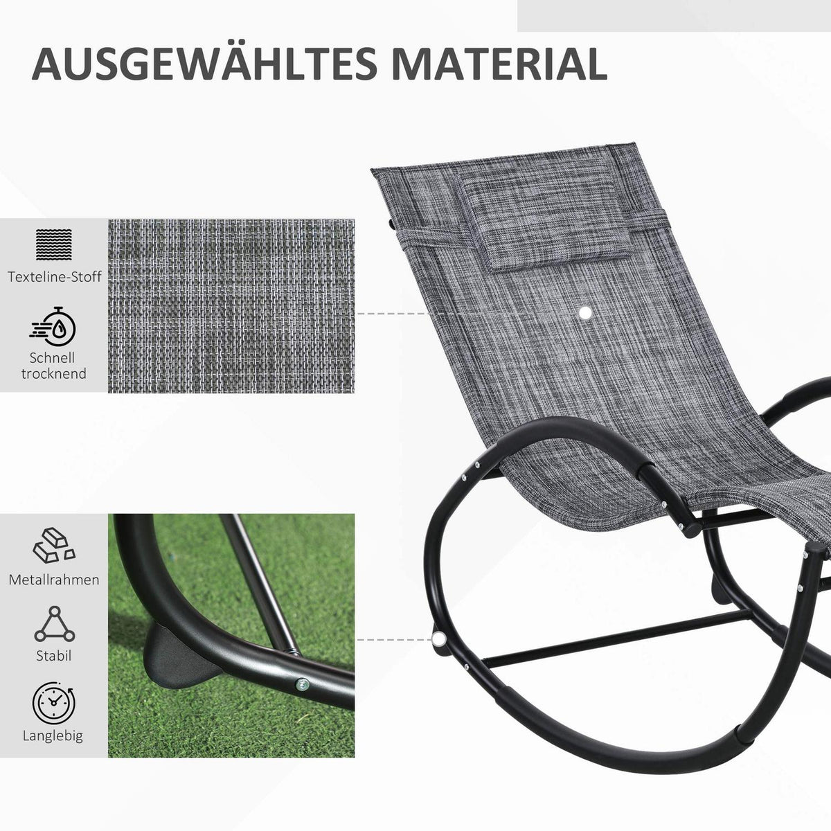 Rocking Lounger, Rocking Chair With Pillow, Garden Lounger, Swing Lounger, Textline, Gray, 155 X 61 X 88 Cm