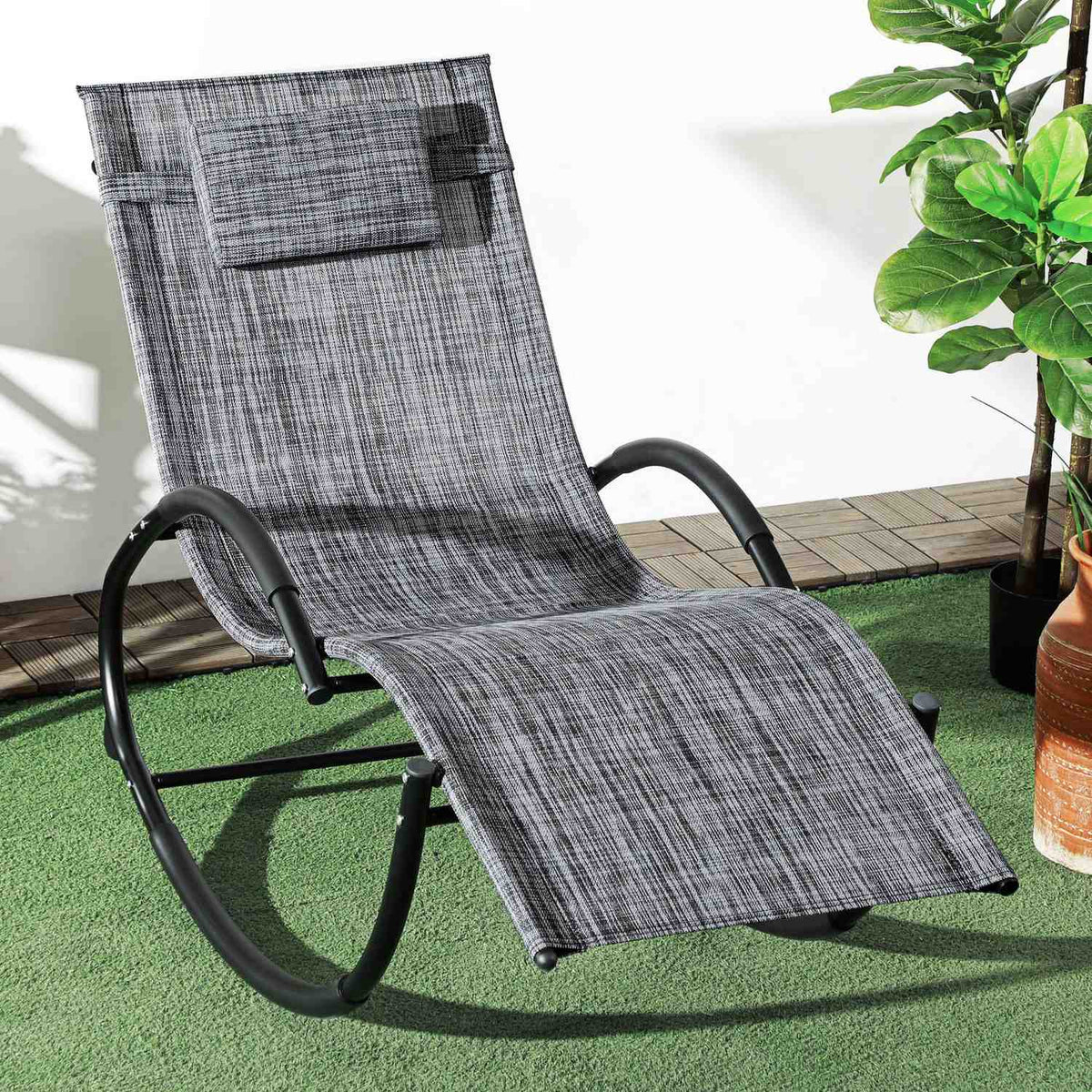 Rocking Lounger, Rocking Chair With Pillow, Garden Lounger, Swing Lounger, Textline, Gray, 155 X 61 X 88 Cm