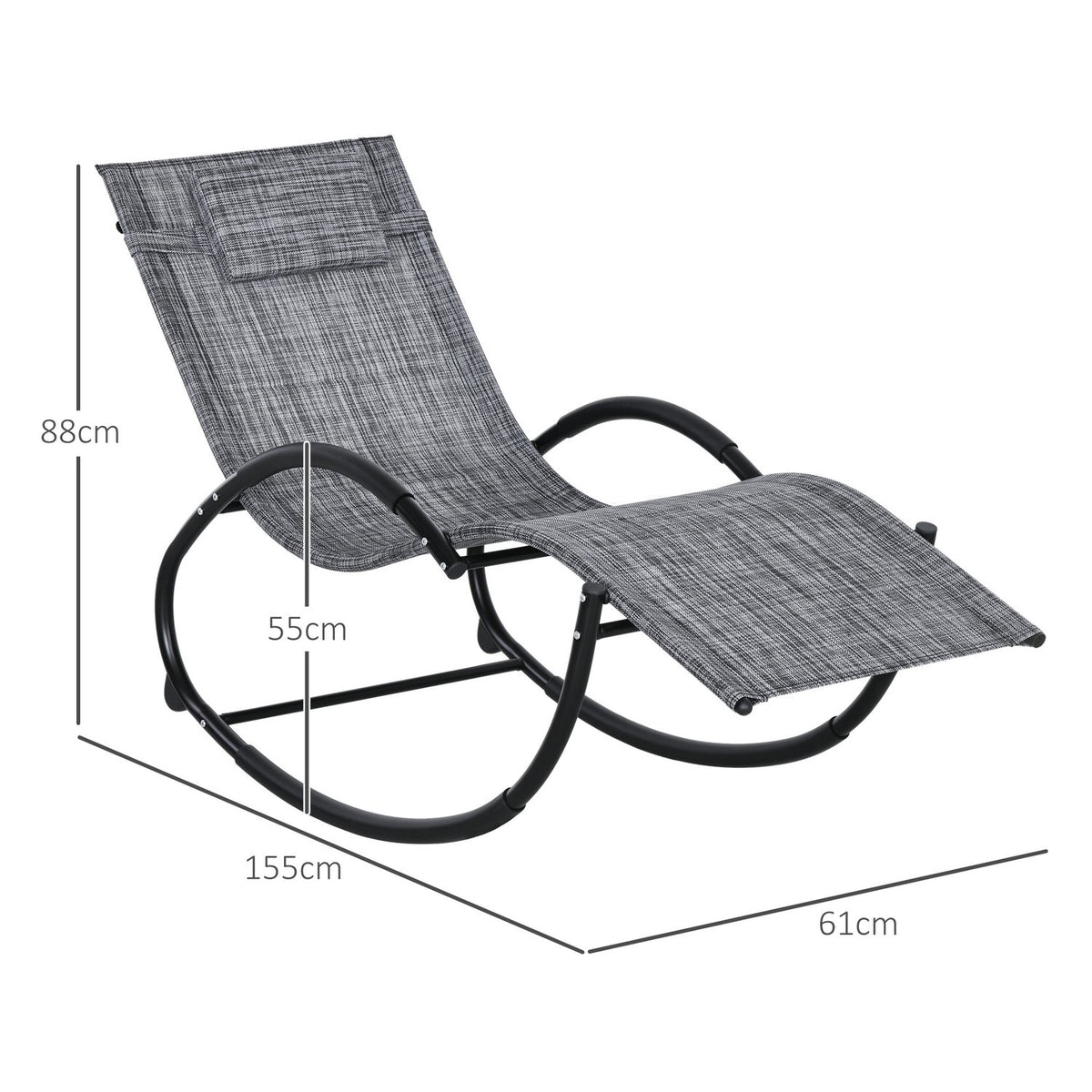 Rocking Lounger, Rocking Chair With Pillow, Garden Lounger, Swing Lounger, Textline, Gray, 155 X 61 X 88 Cm