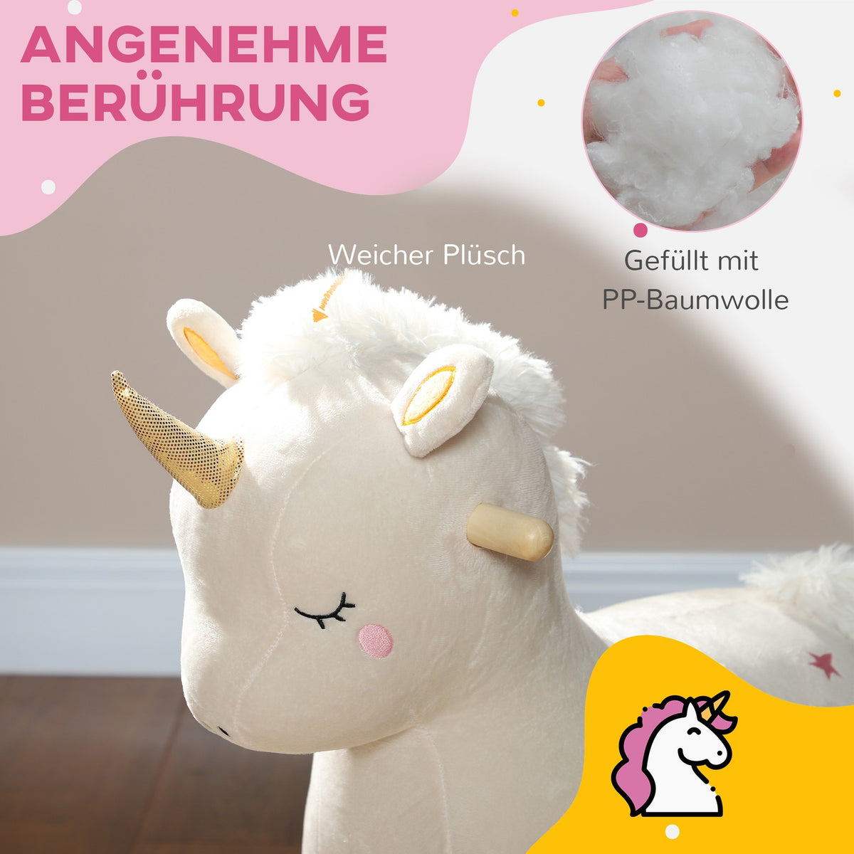 Rocking Toy with Unicorn Design, Sound, Soft Seat, for 2-4 Years Children, Plush, White