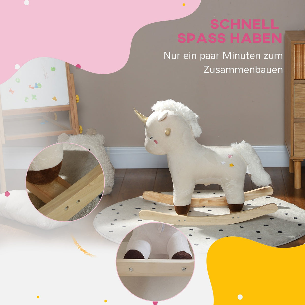Rocking Toy with Unicorn Design, Sound, Soft Seat, for 2-4 Years Children, Plush, White