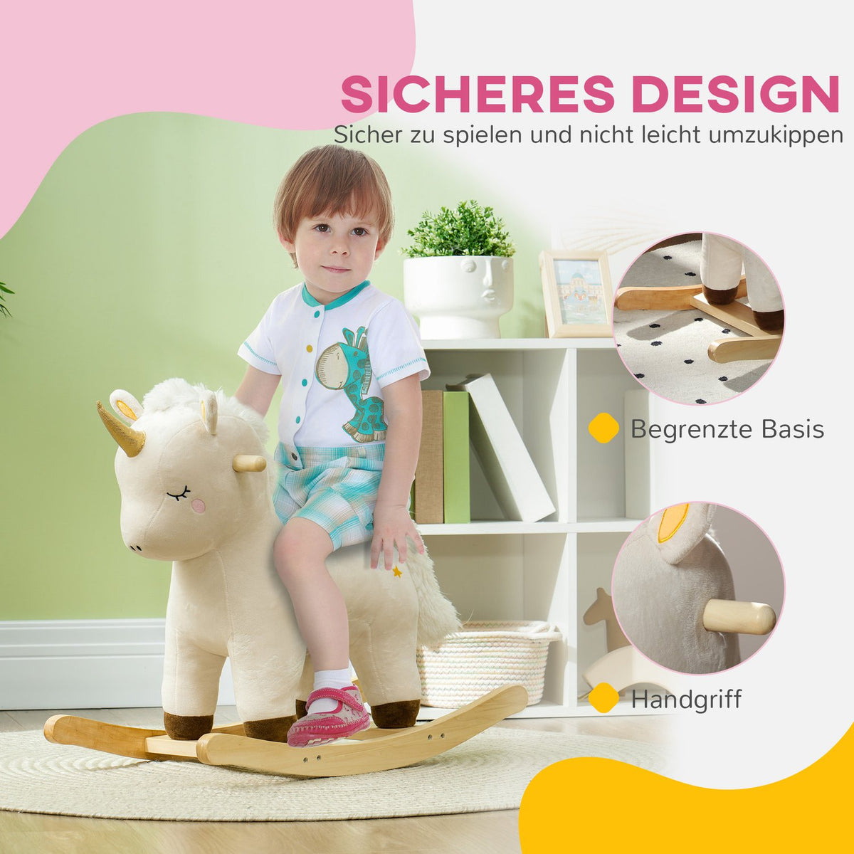 Rocking Toy with Unicorn Design, Sound, Soft Seat, for 2-4 Years Children, Plush, White